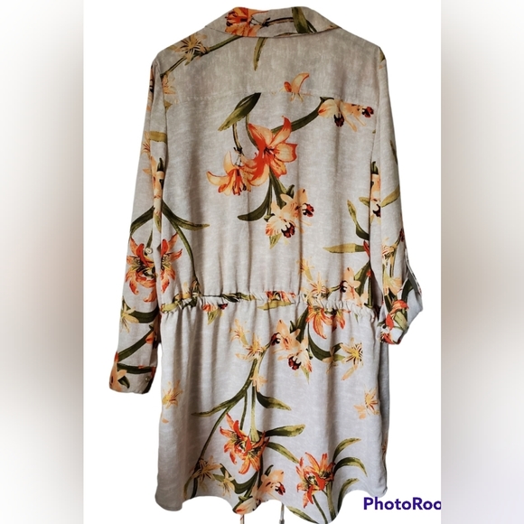 Chico's Drawstring Tunic Top Size 2 Tropical Print - Picture 3 of 6